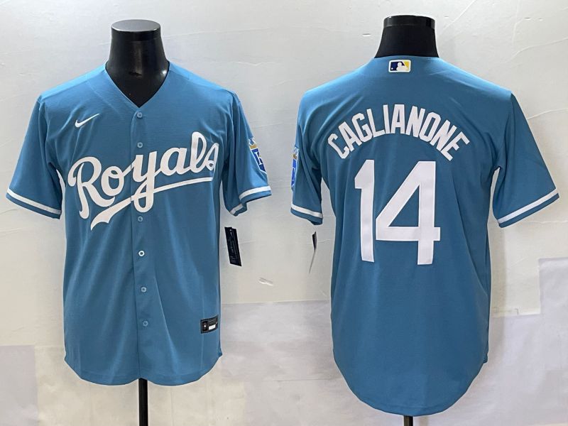 Men 2025 Kansas City Royals #14 Caglianone Light Blue Game Nike MLB Jersey style 1